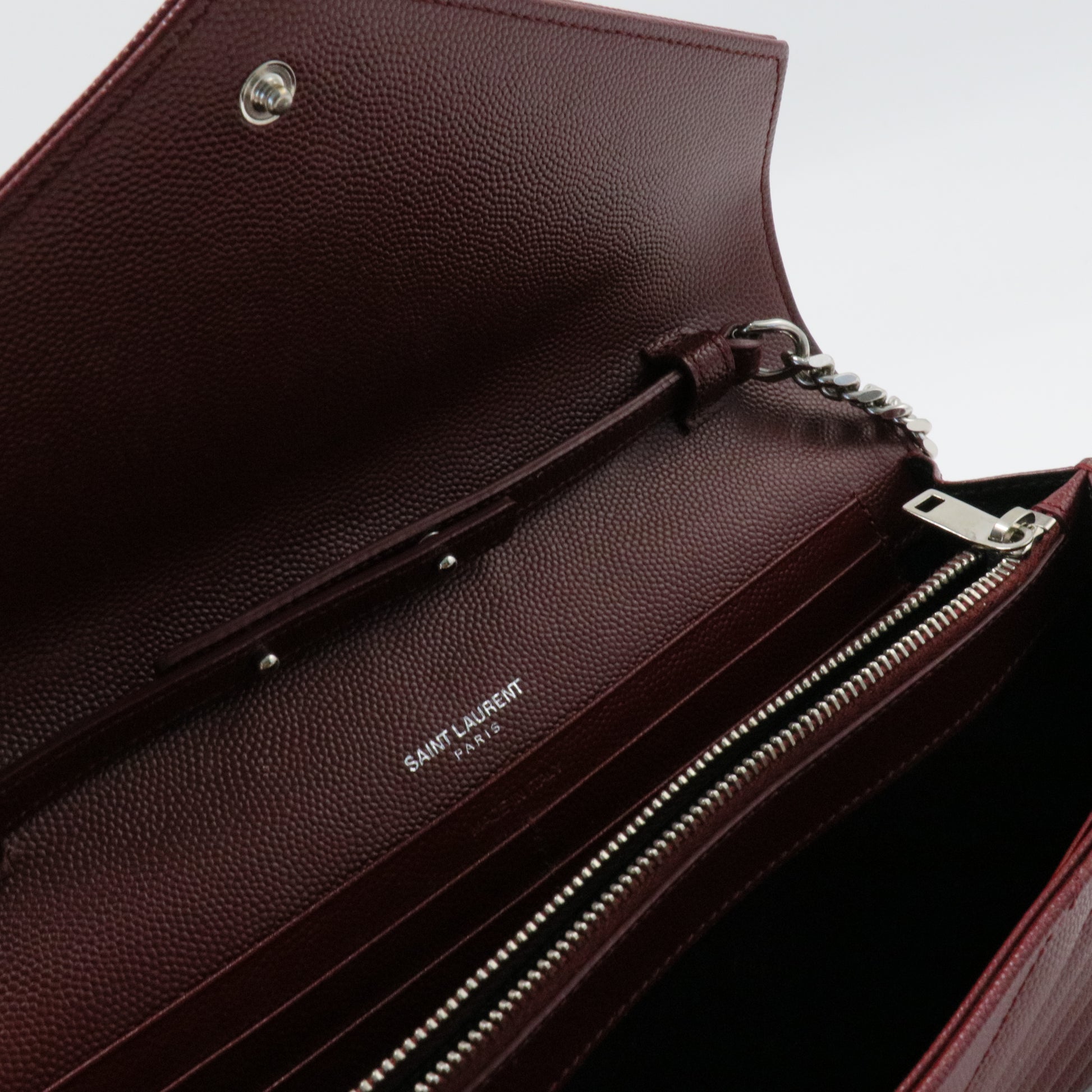 Grain De Poudre Matelasse Chevron Monogram Chain Wallet Palissandre