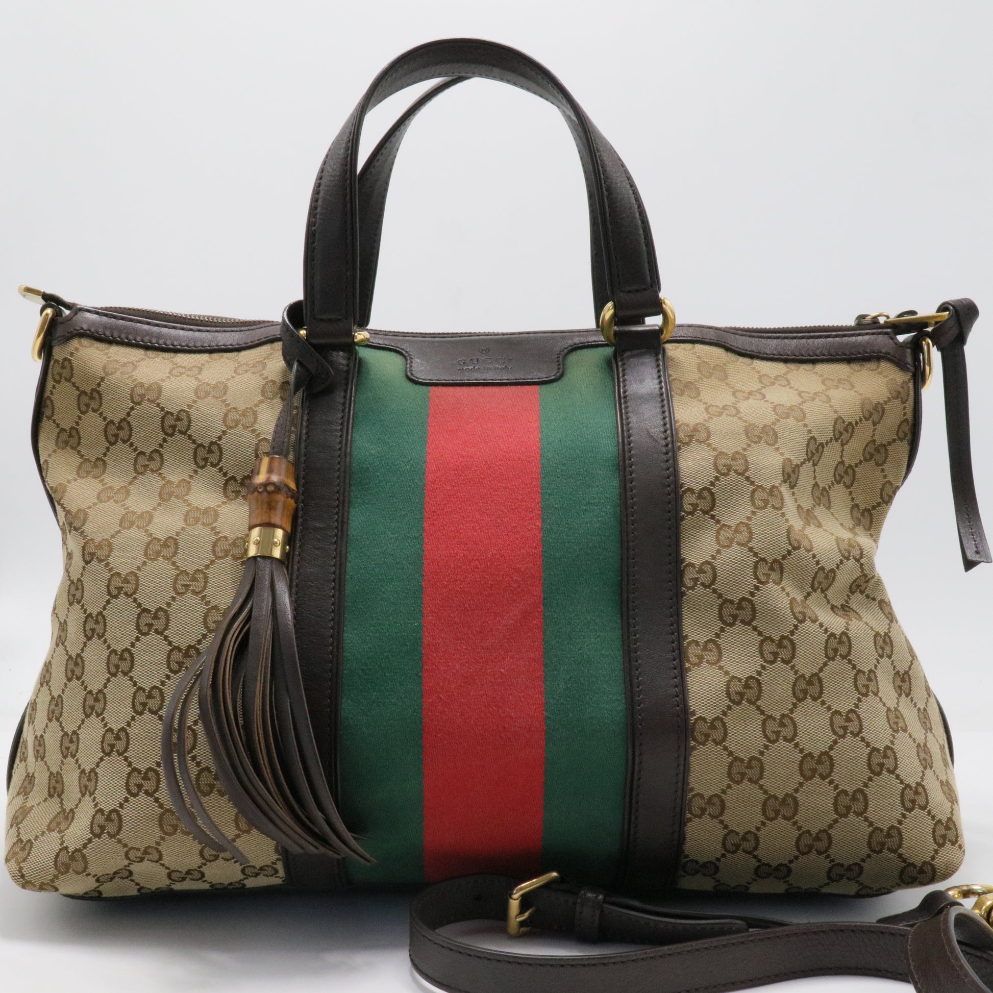 Monogram Web Medium Rania Top Handle Bag Brown