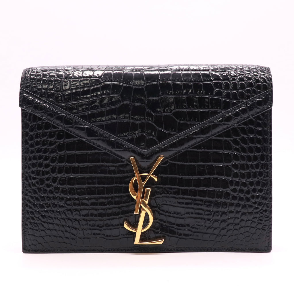 Cassandra Chain Shoulder Bag Crocodile Embossed Leather Small Twins