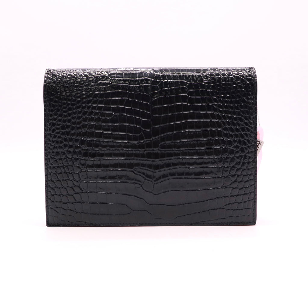 Cassandra Chain Shoulder Bag Crocodile Embossed Leather Small Twins