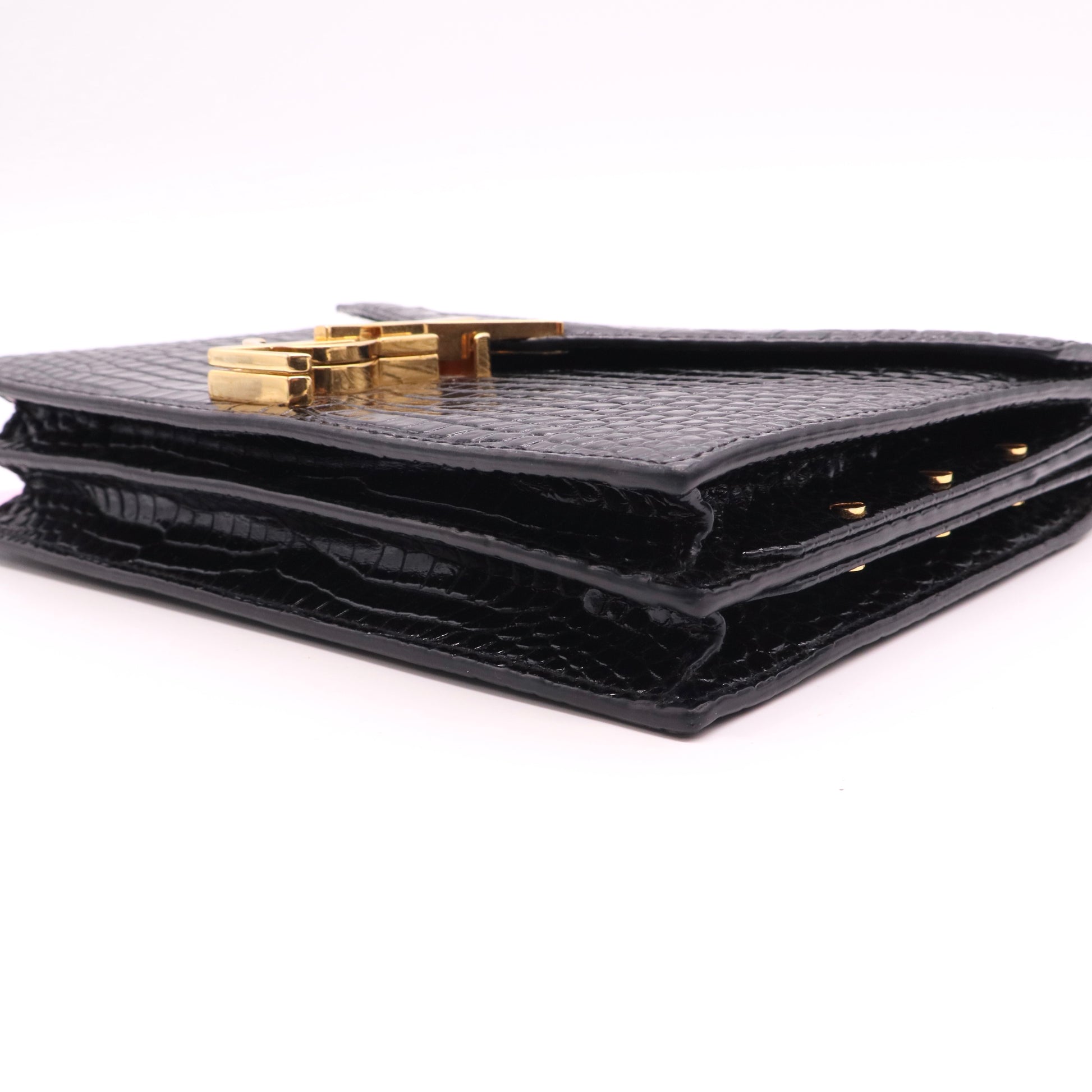 Cassandra Chain Shoulder Bag Crocodile Embossed Leather Small Twins