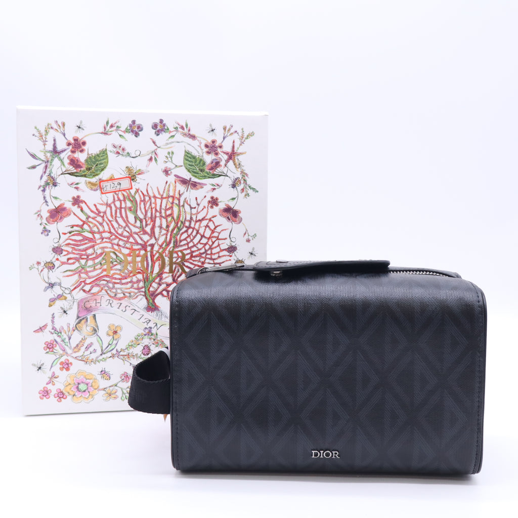 Christian Dior Canvas CD Diamond Lingot Toiletry Pouch Black Twins LDJ5253