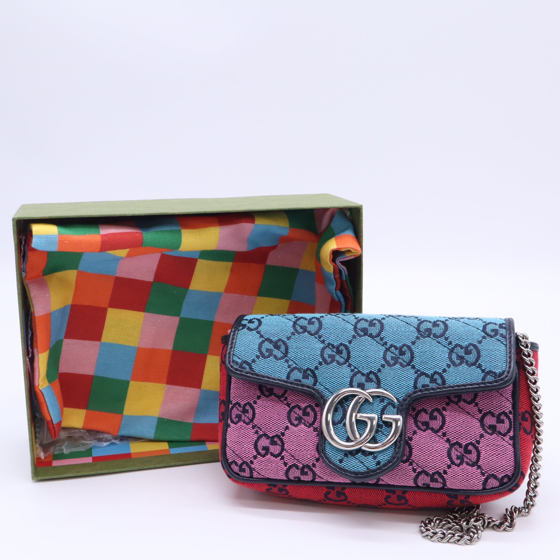 Gucci GG Marmont Flap Bag Diagonal Quilted GG Canvas Super Mini Twins LDJ5248