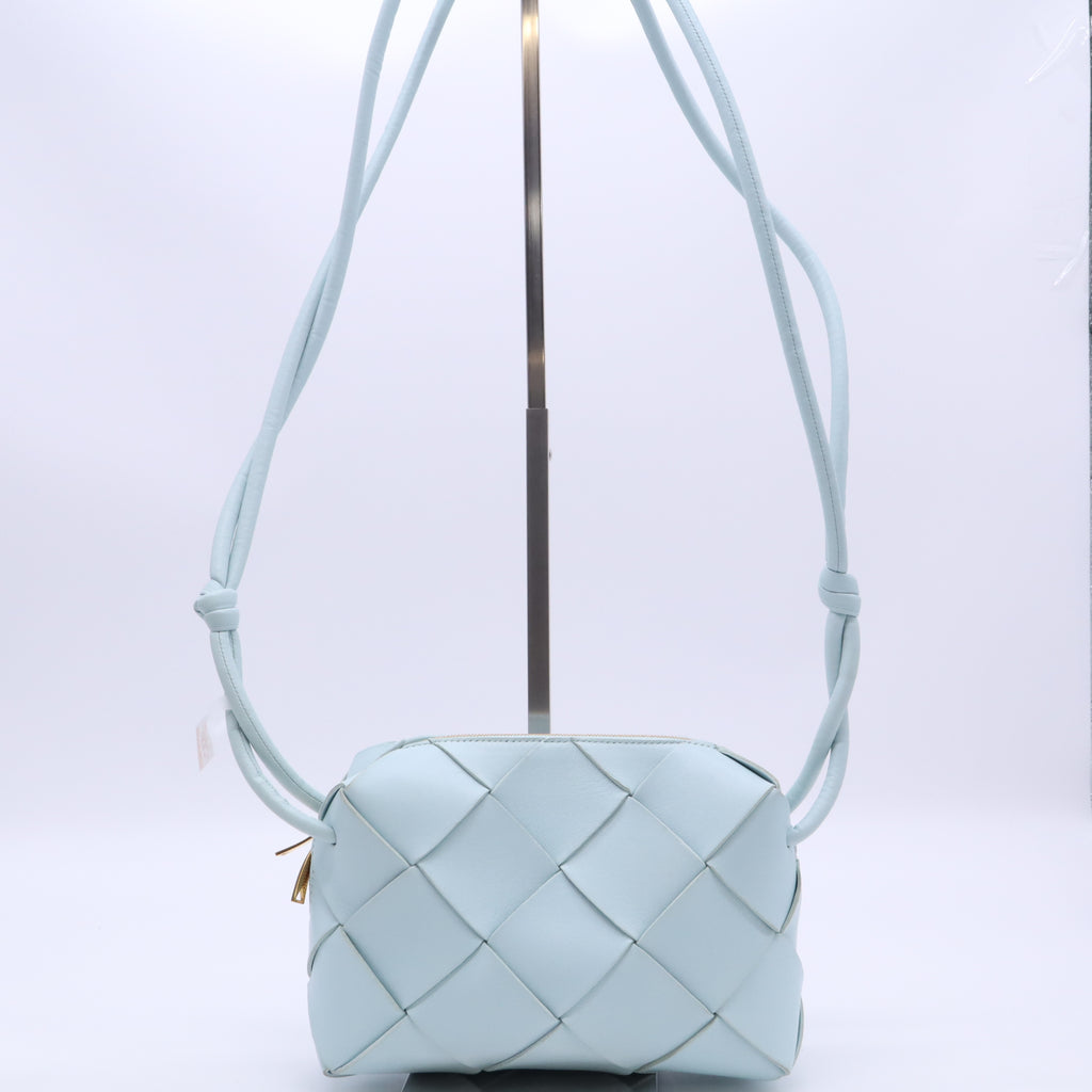 Bottega Veneta Lambskin Maxi Intrecciato Small Cassette Camera Bag Teal Washed Twins LDJ5255