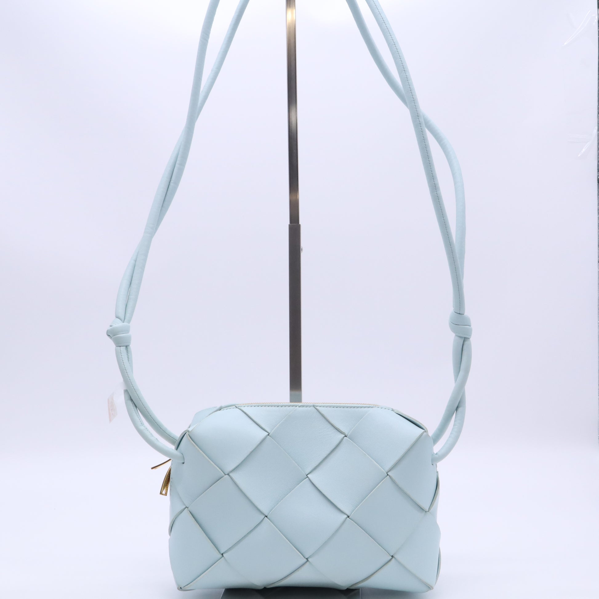Bottega Veneta Lambskin Maxi Intrecciato Small Cassette Camera Bag Teal Washed Twins LDJ5255