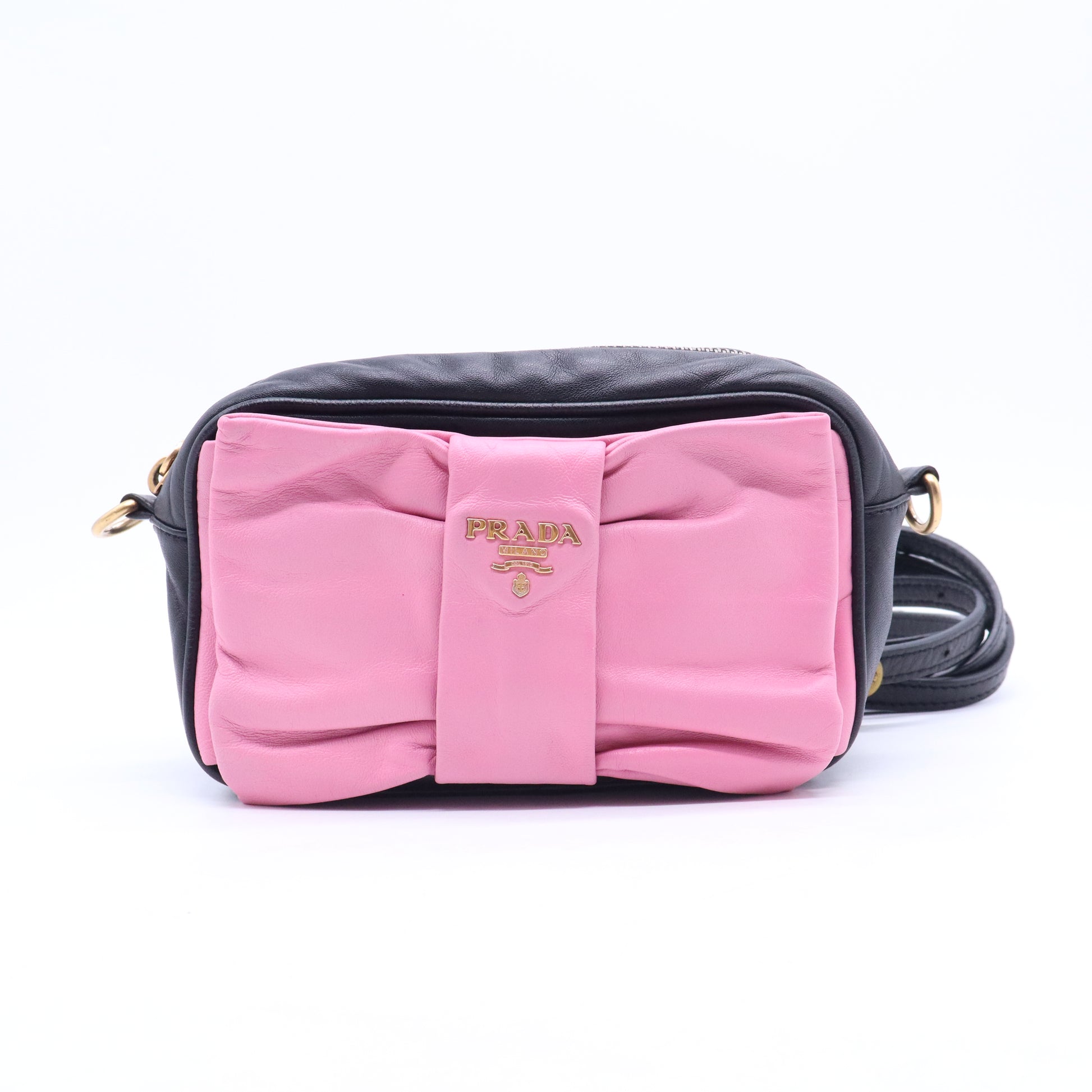 Prada Ribbon Shoulder Bag Pink Black B21280