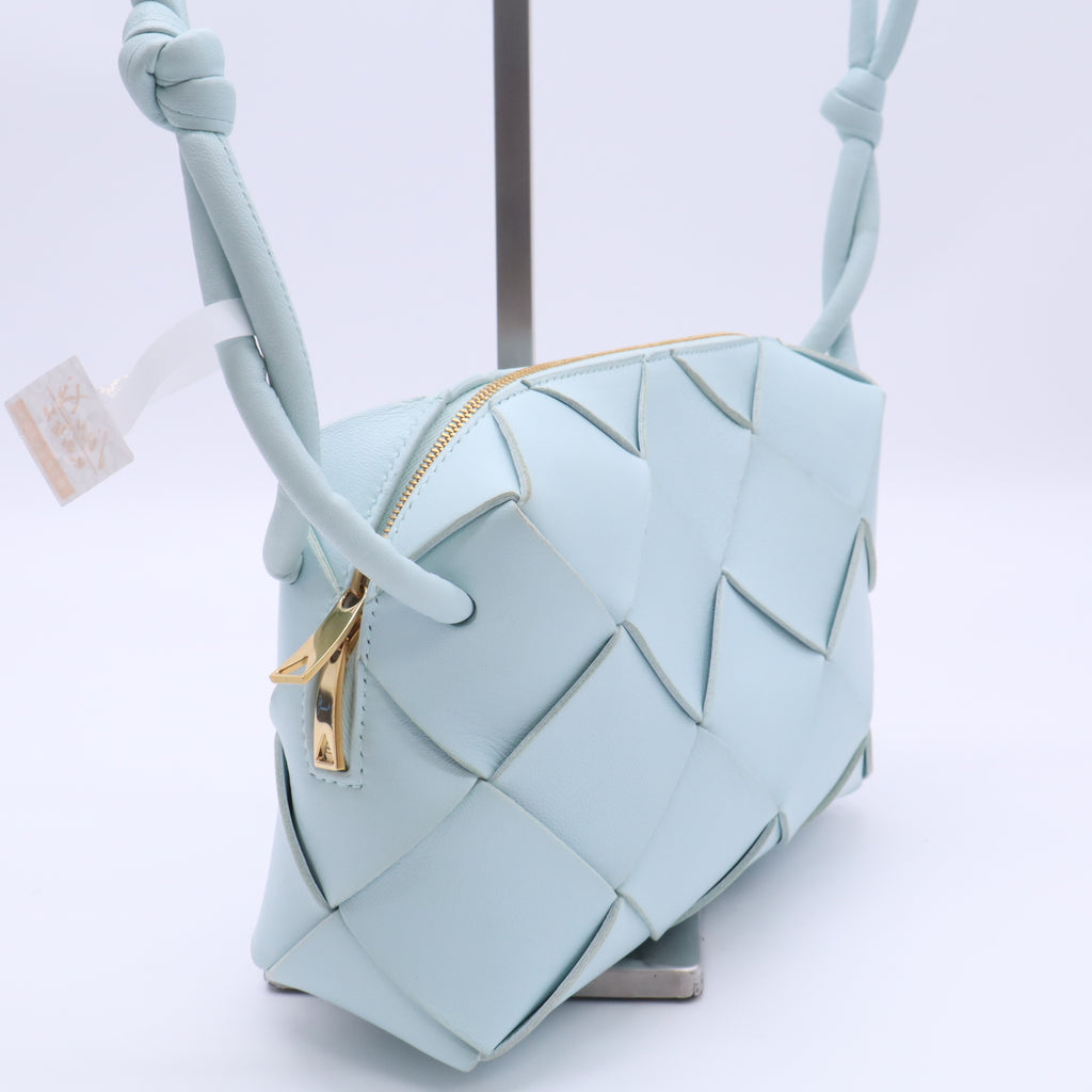 Bottega Veneta Lambskin Maxi Intrecciato Small Cassette Camera Bag Teal Washed Twins LDJ5255