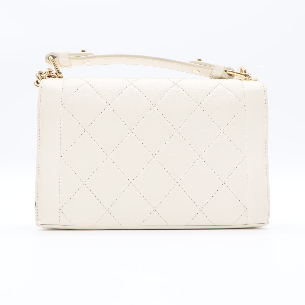 Chanel Executive Small Flap Caviar Leather Top Handle Bag Beige Twins