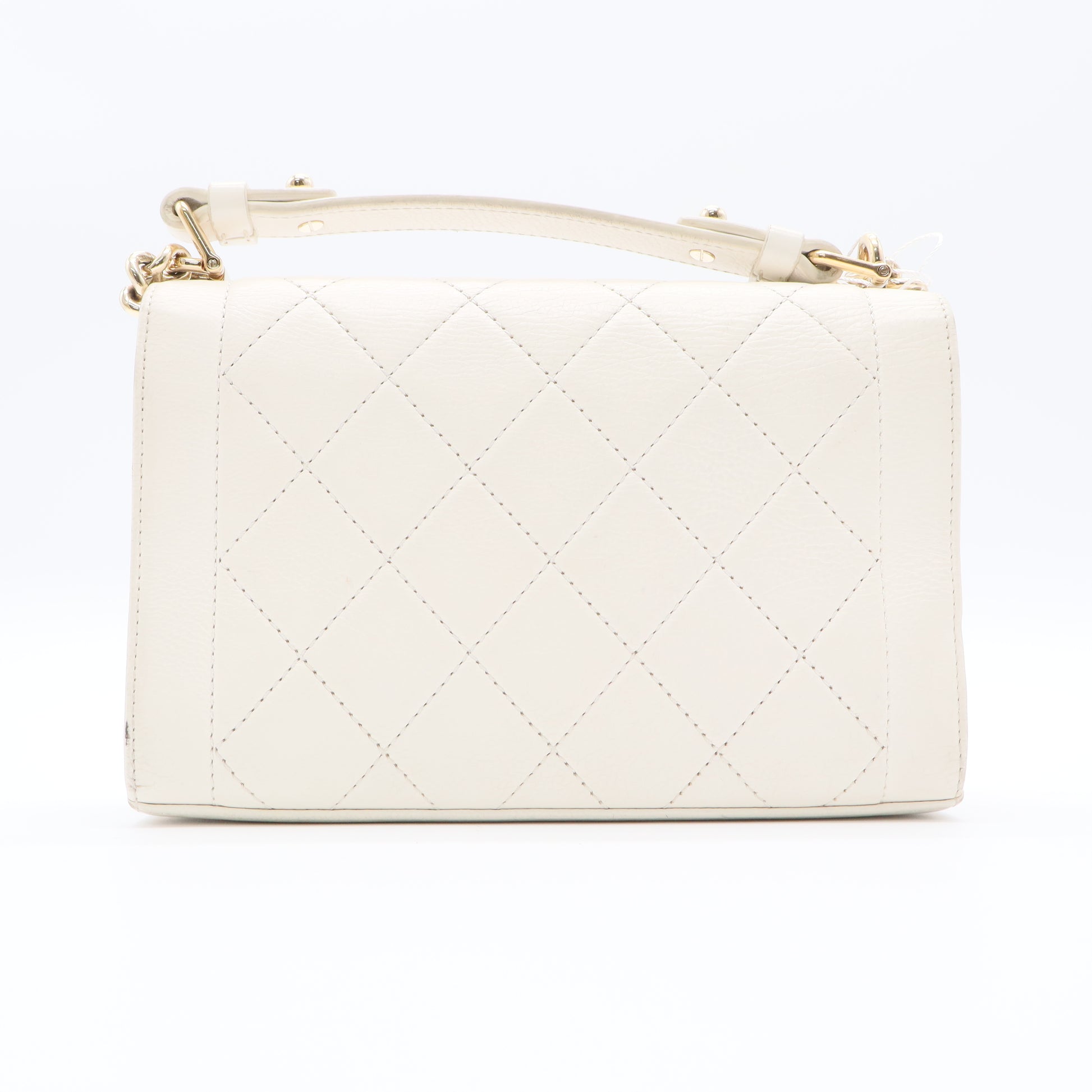 Chanel Executive Small Flap Caviar Leather Top Handle Bag Beige Twins