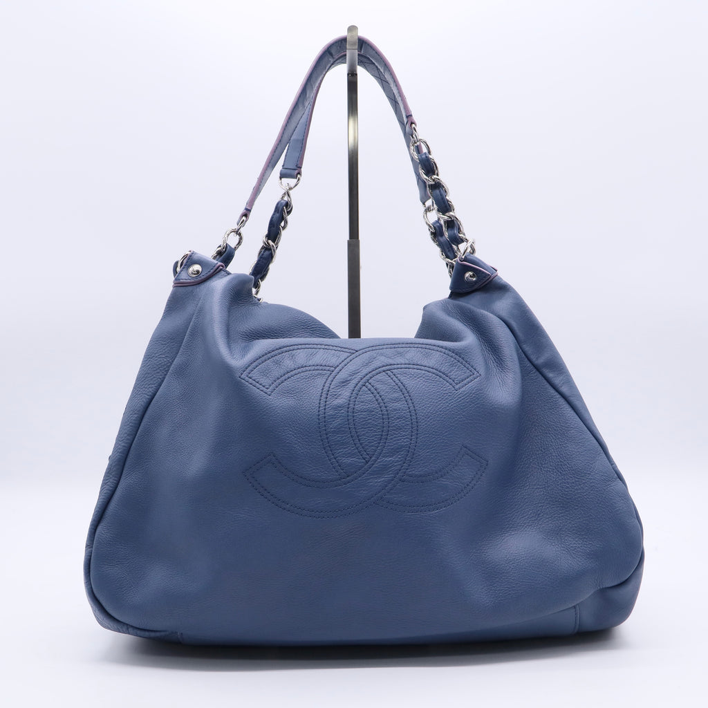 Blue CC Calfskin Edgy Hobo Twins