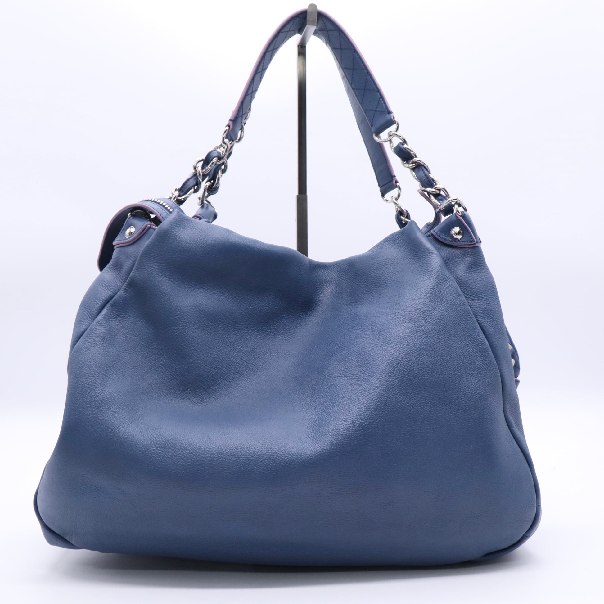 Blue CC Calfskin Edgy Hobo Twins