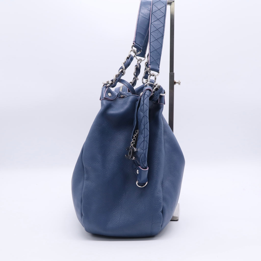 Blue CC Calfskin Edgy Hobo Twins