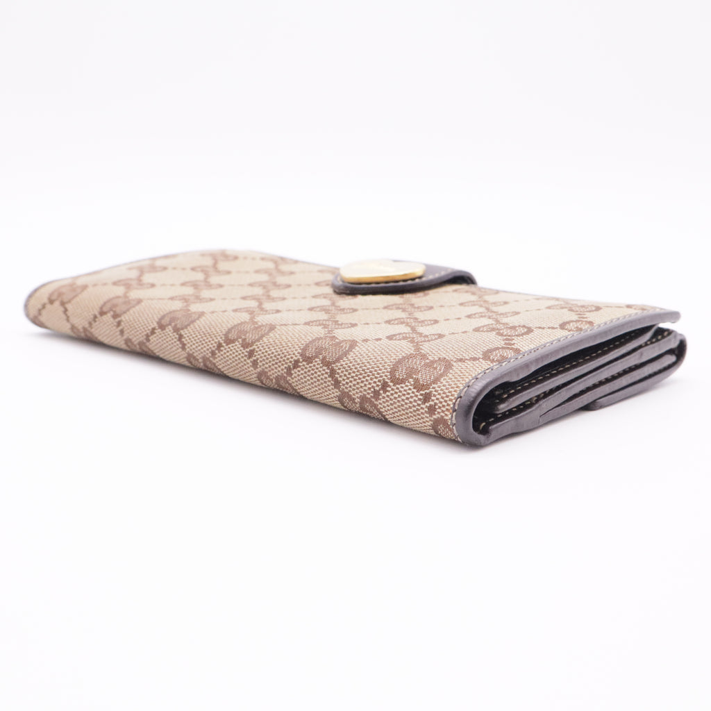 Beige/Ebony GG Canvas Engraved Heart Continental Wallet