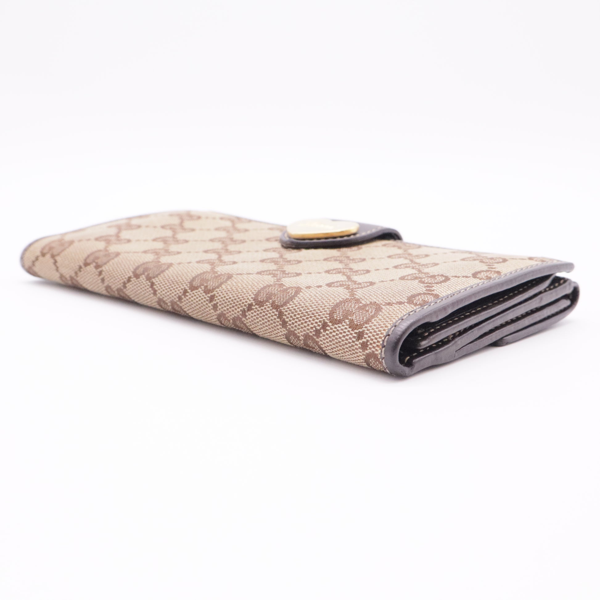 Beige/Ebony GG Canvas Engraved Heart Continental Wallet