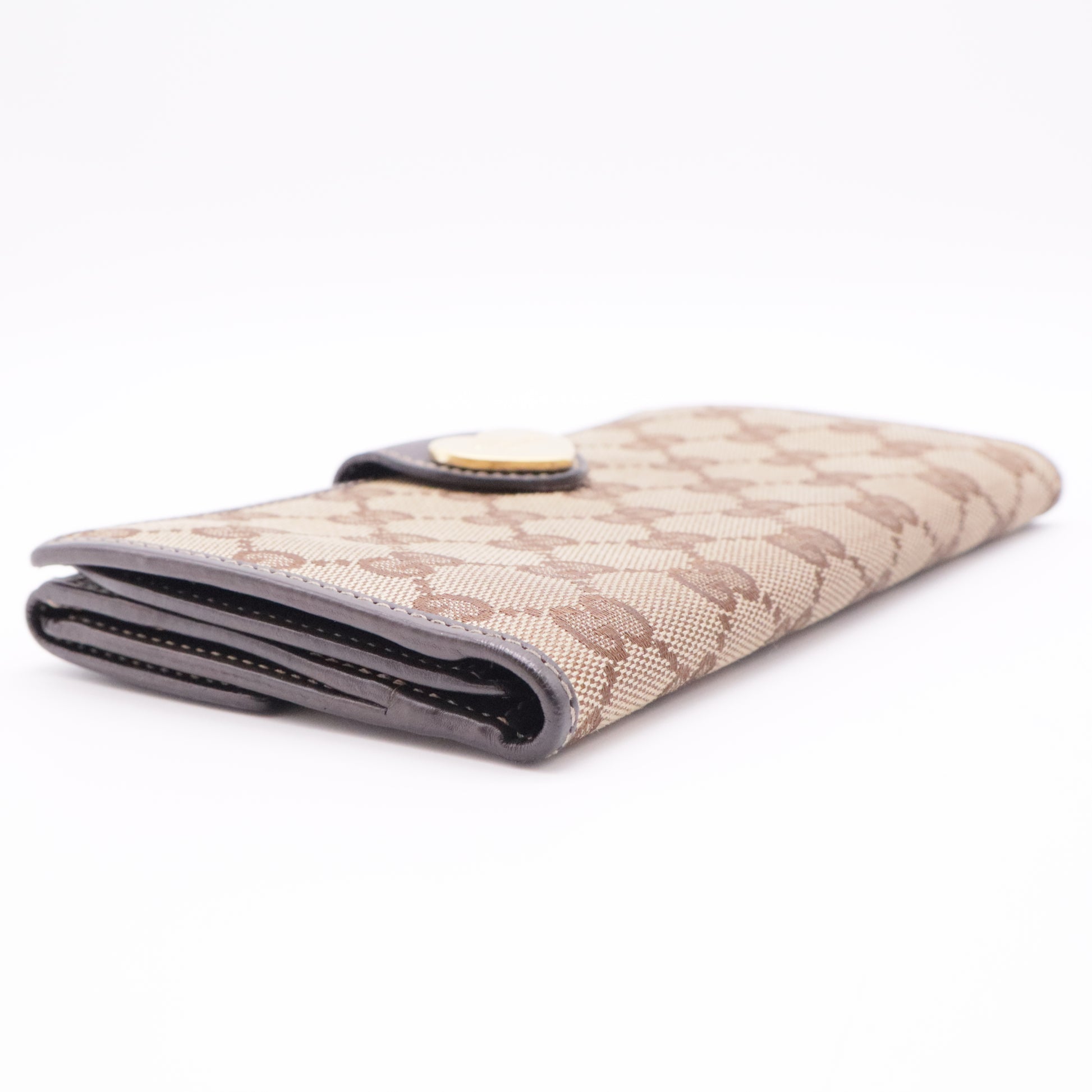 Beige/Ebony GG Canvas Engraved Heart Continental Wallet