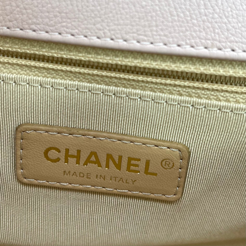 Grained Calfskin Quilted Small Label Click Flap Bag Pink twins