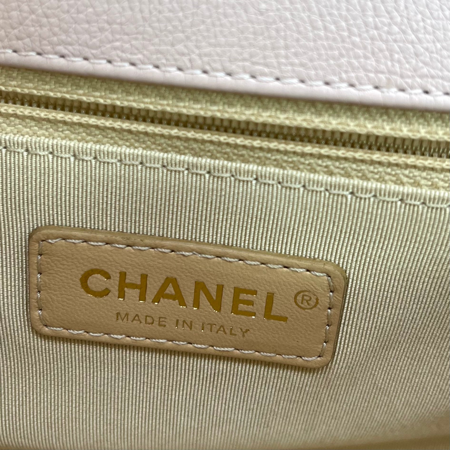 Grained Calfskin Quilted Small Label Click Flap Bag Pink twins