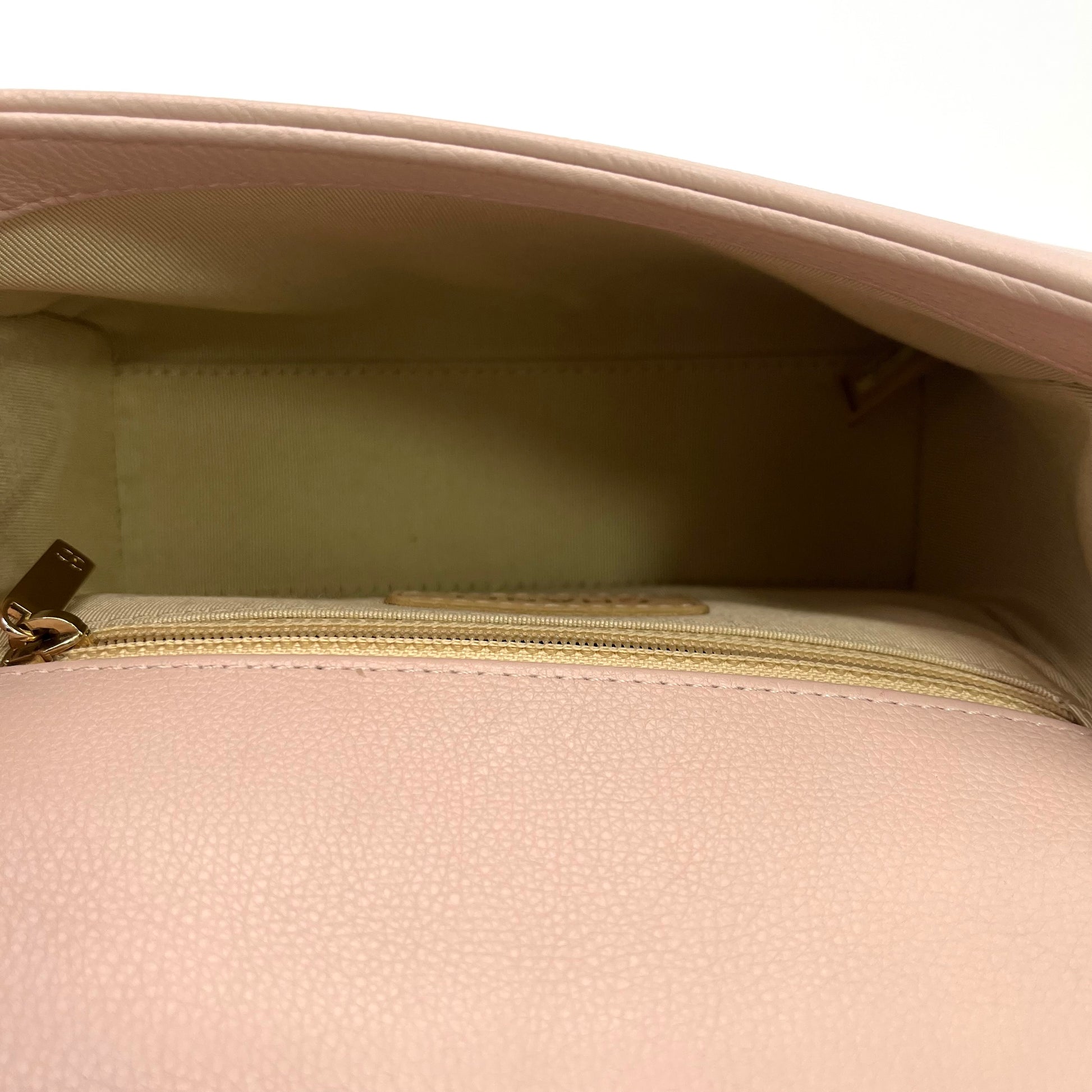 Grained Calfskin Quilted Small Label Click Flap Bag Pink twins