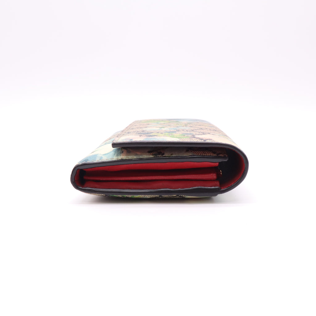 Gucci GG Supreme Monogram Blooms Continental Flap Wallet in Blue W22211
