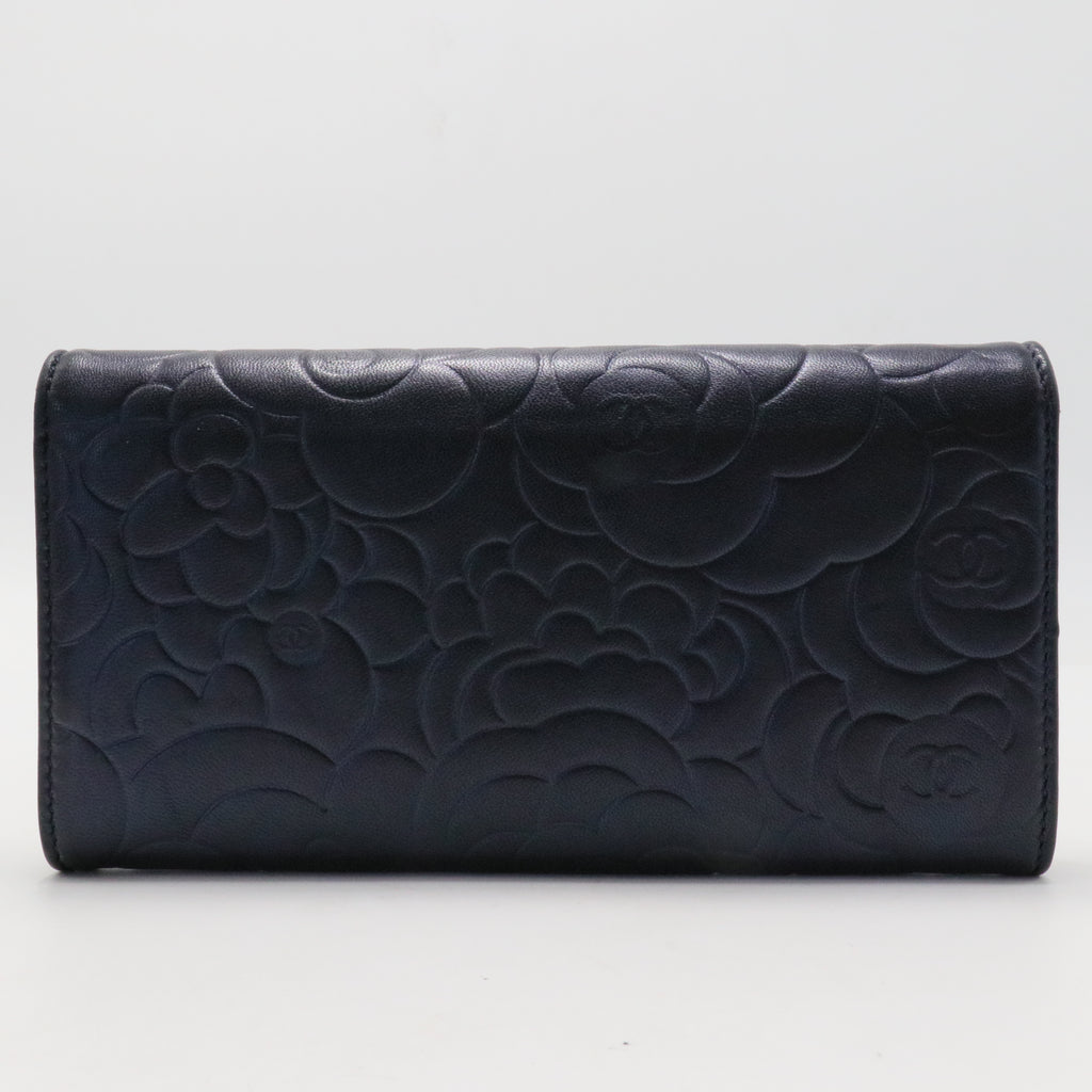 Chanel Black Leather Camellia Flap Wallet