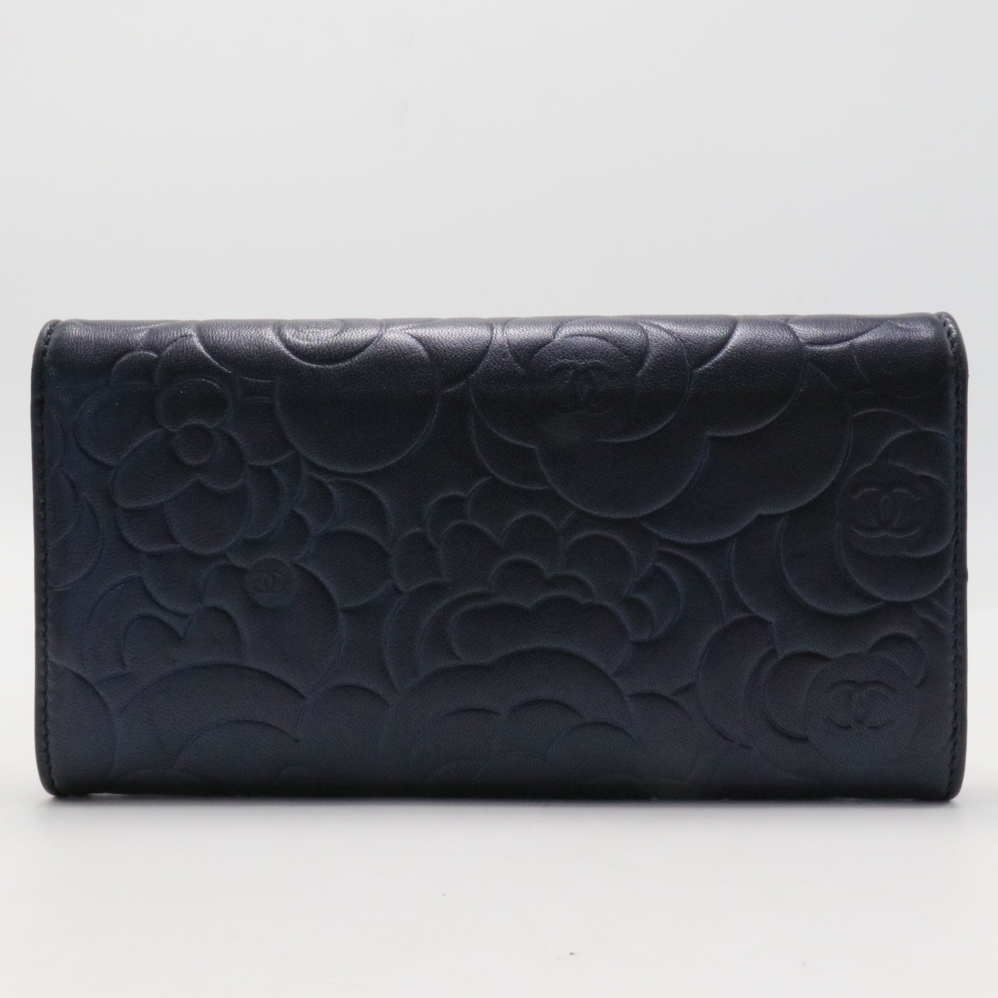 Chanel Black Leather Camellia Flap Wallet