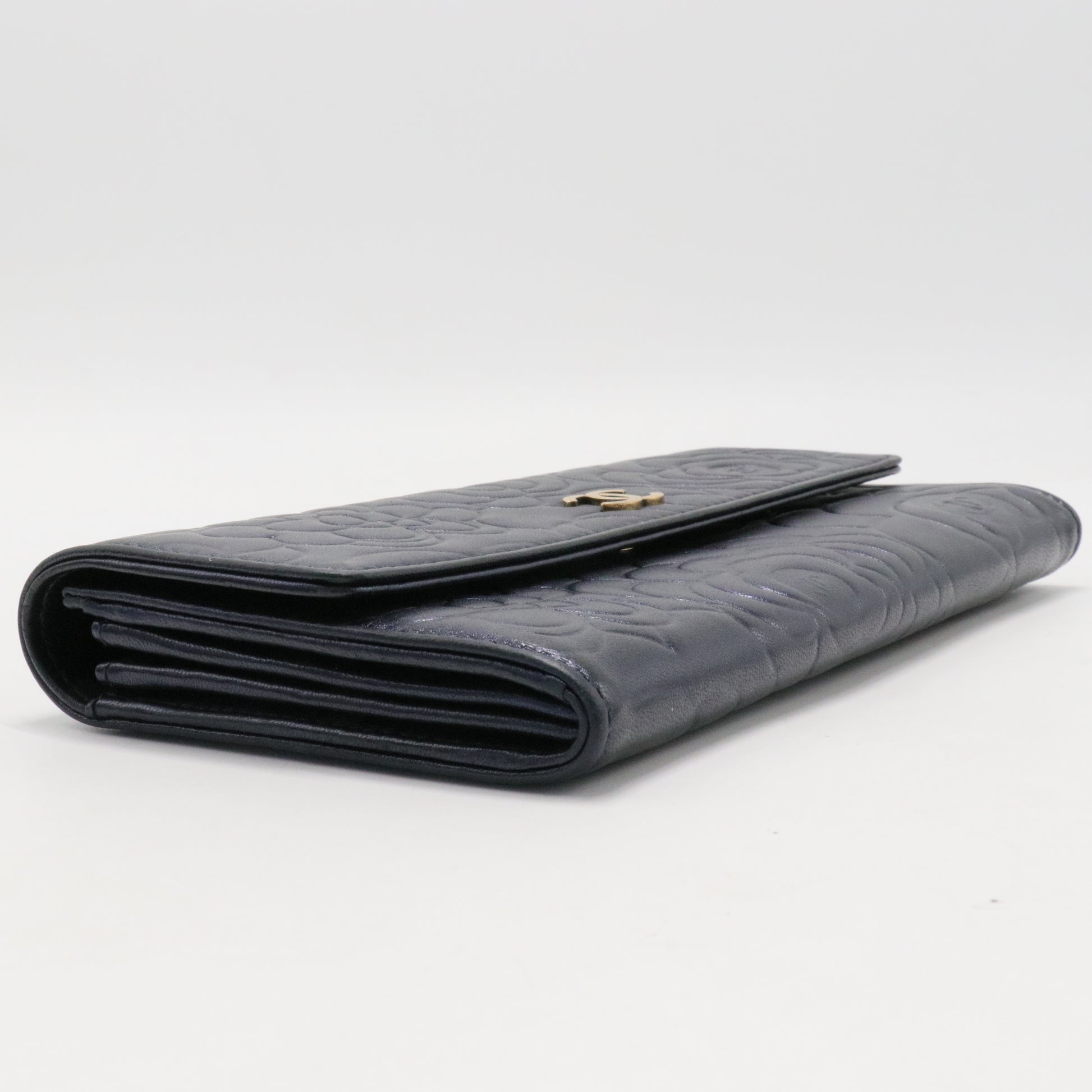 Chanel Black Leather Camellia Flap Wallet