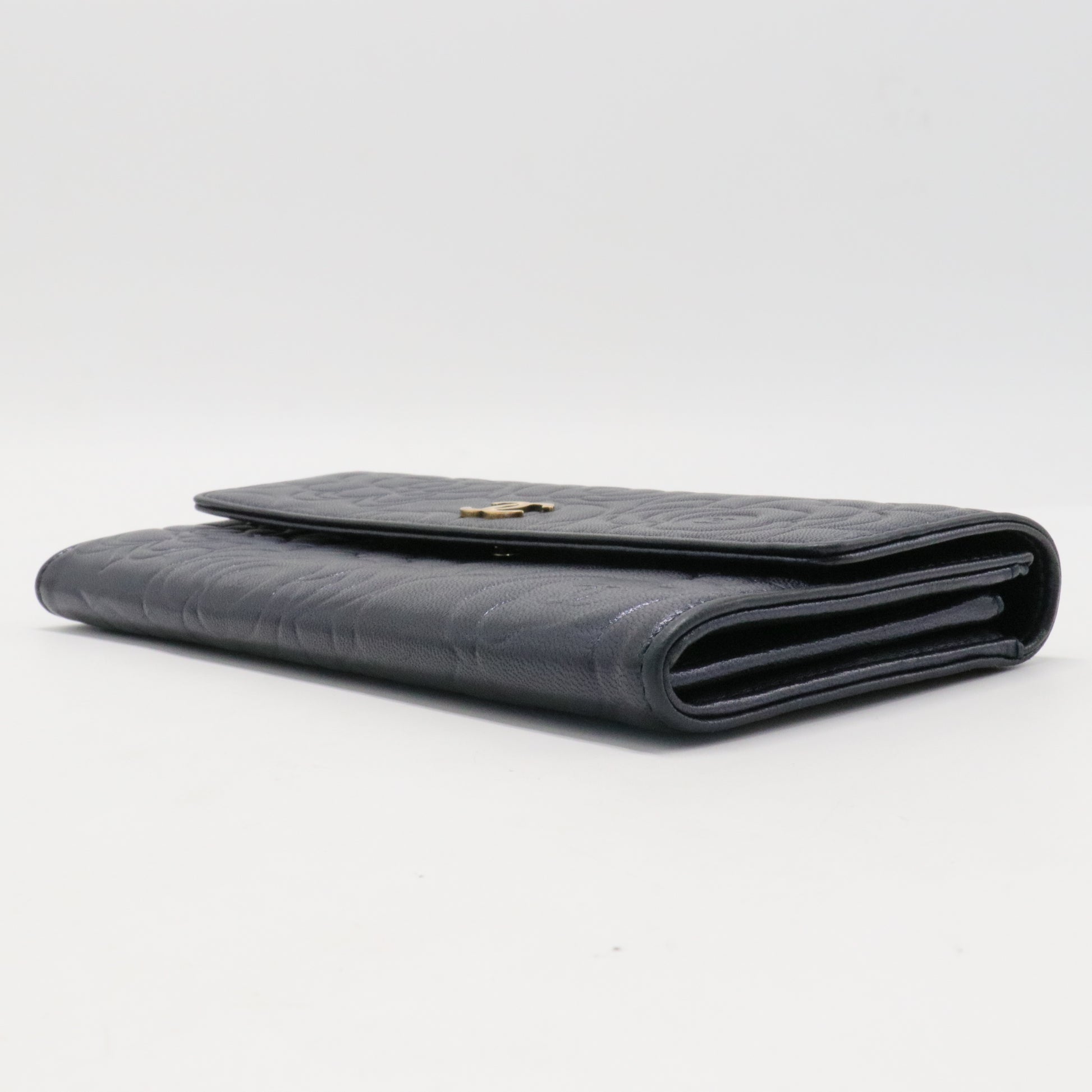 Chanel Black Leather Camellia Flap Wallet