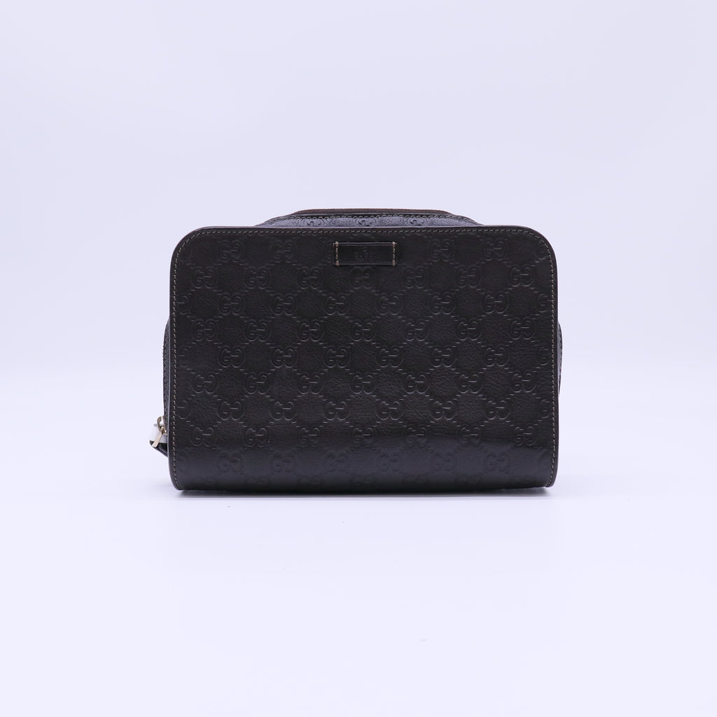 Gucci Guccissima Zip Clutch Dark Brown twins B22794
