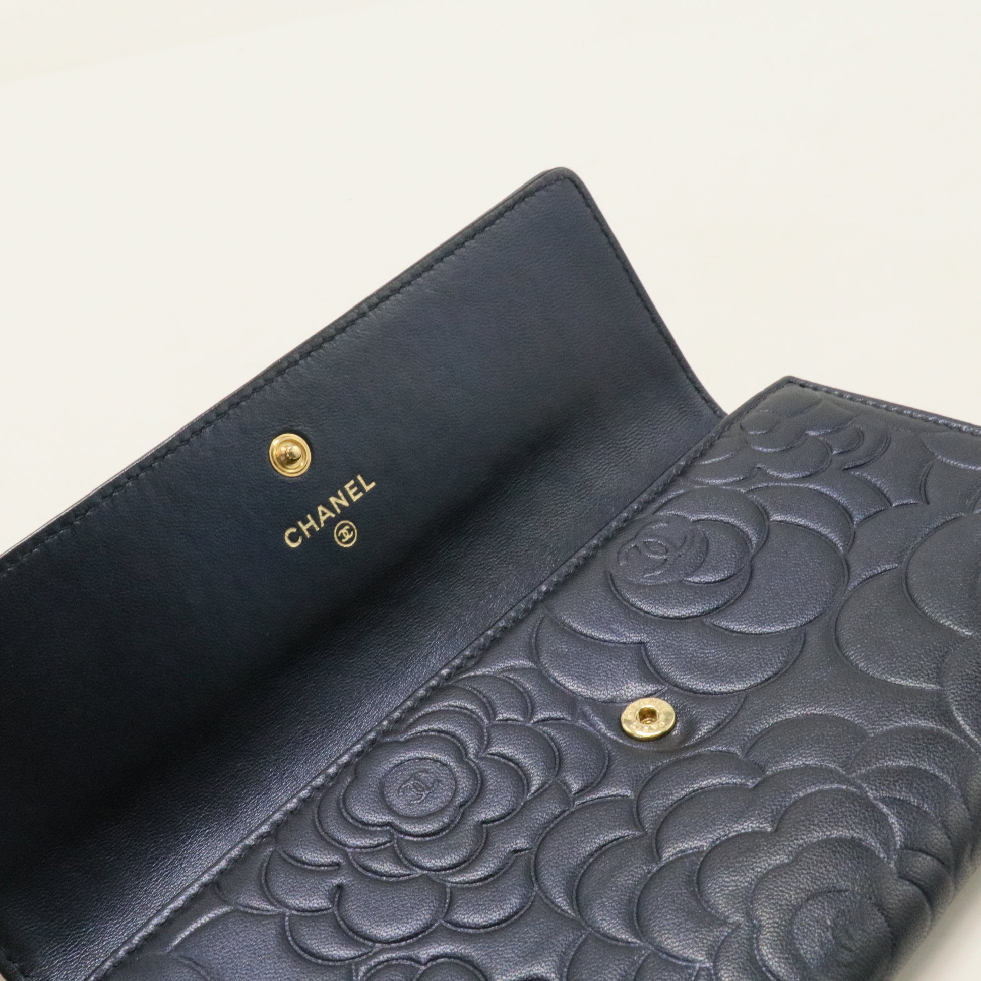 Chanel Black Leather Camellia Flap Wallet