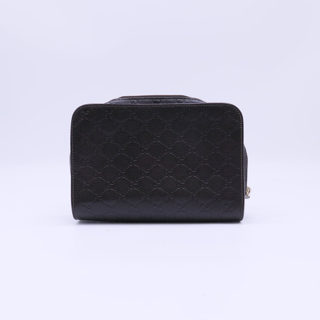 Gucci Guccissima Zip Clutch Dark Brown twins B22794