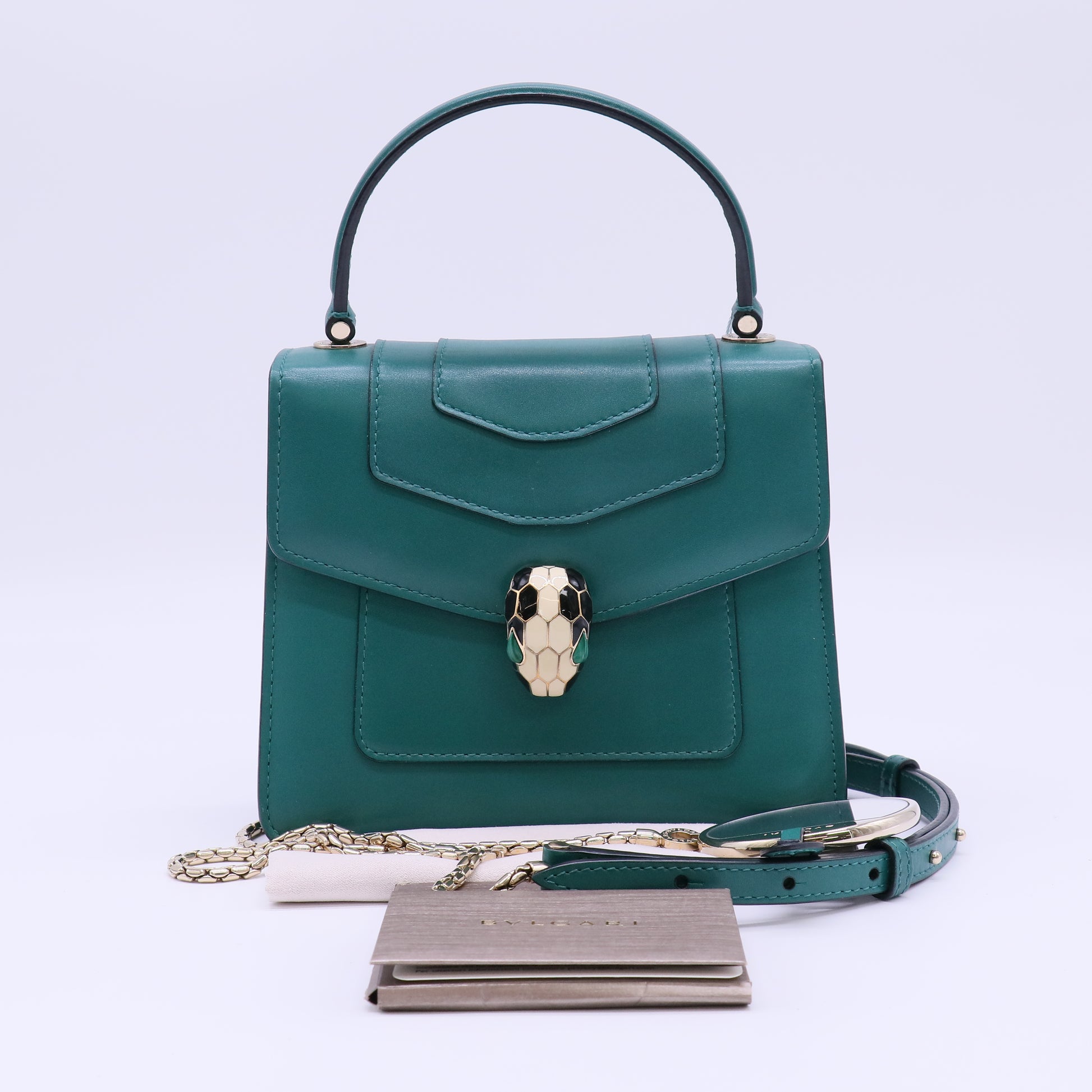 Bvlgari Calfskin Serpenti Forever Top Handle Emerald Green twins LDJ4620