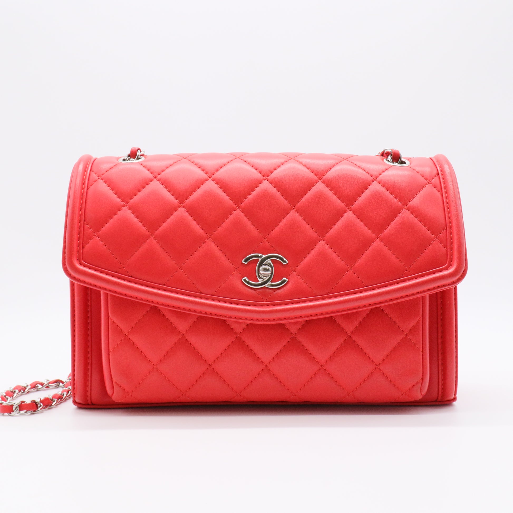 Red Large Lambskin Geometric Flap Crossbody Bag twins