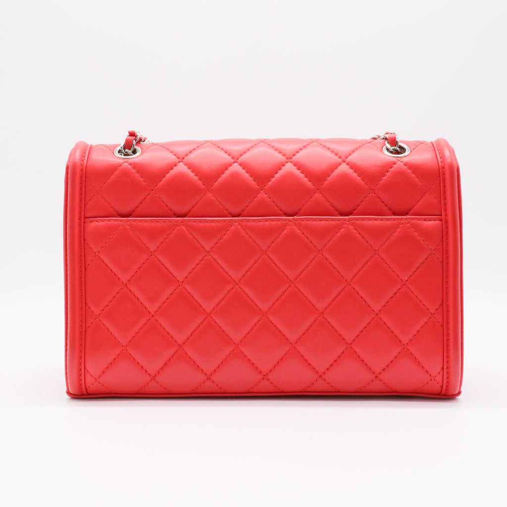 Red Large Lambskin Geometric Flap Crossbody Bag twins