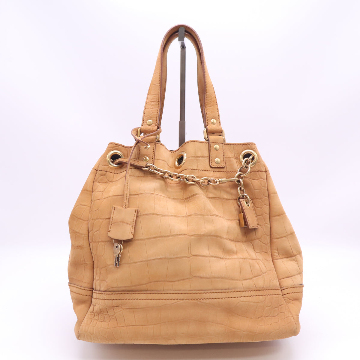Yves Saint Laurent Croc-Embossed Suede Overseas Tote Bag Twins LDJ6344