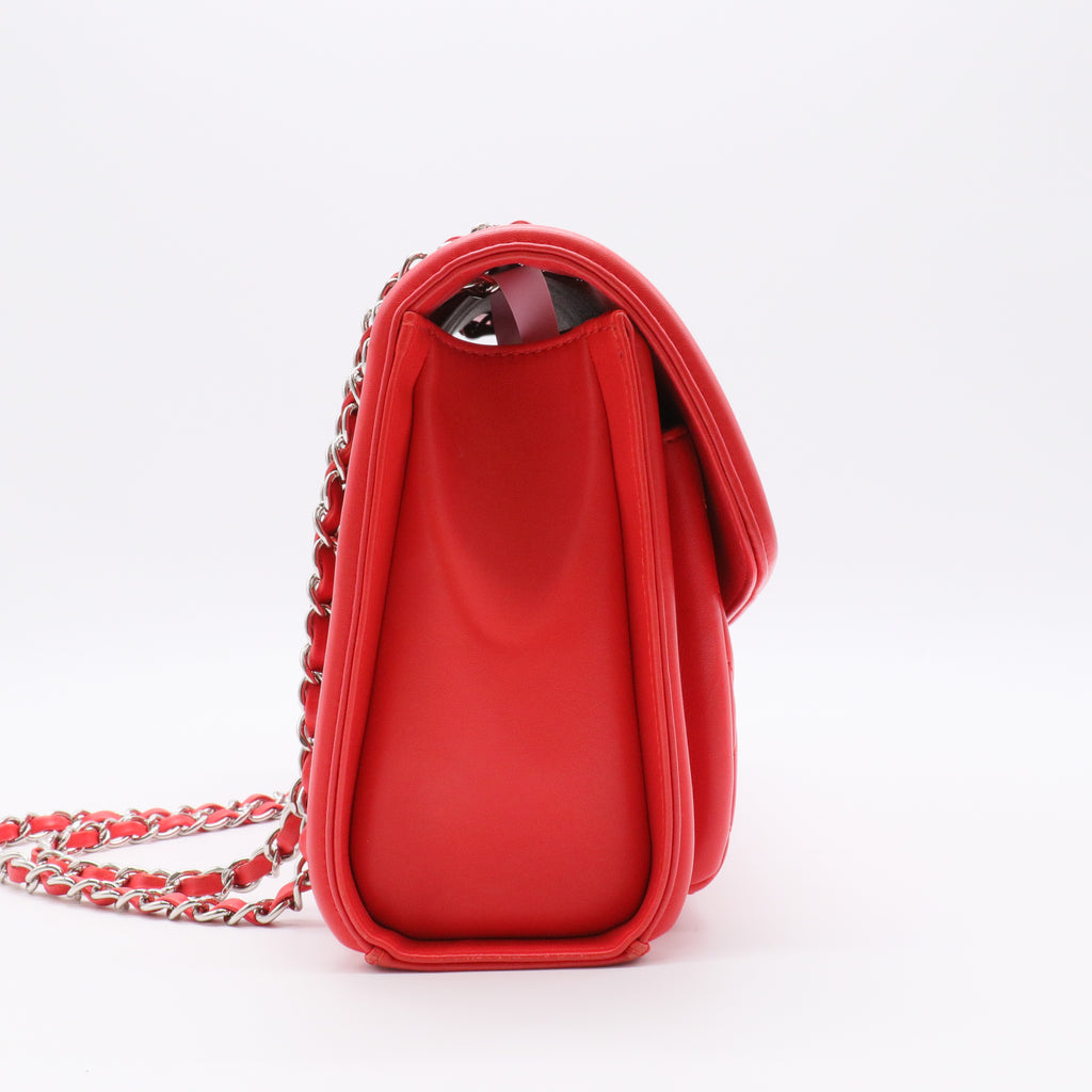 Red Large Lambskin Geometric Flap Crossbody Bag twins