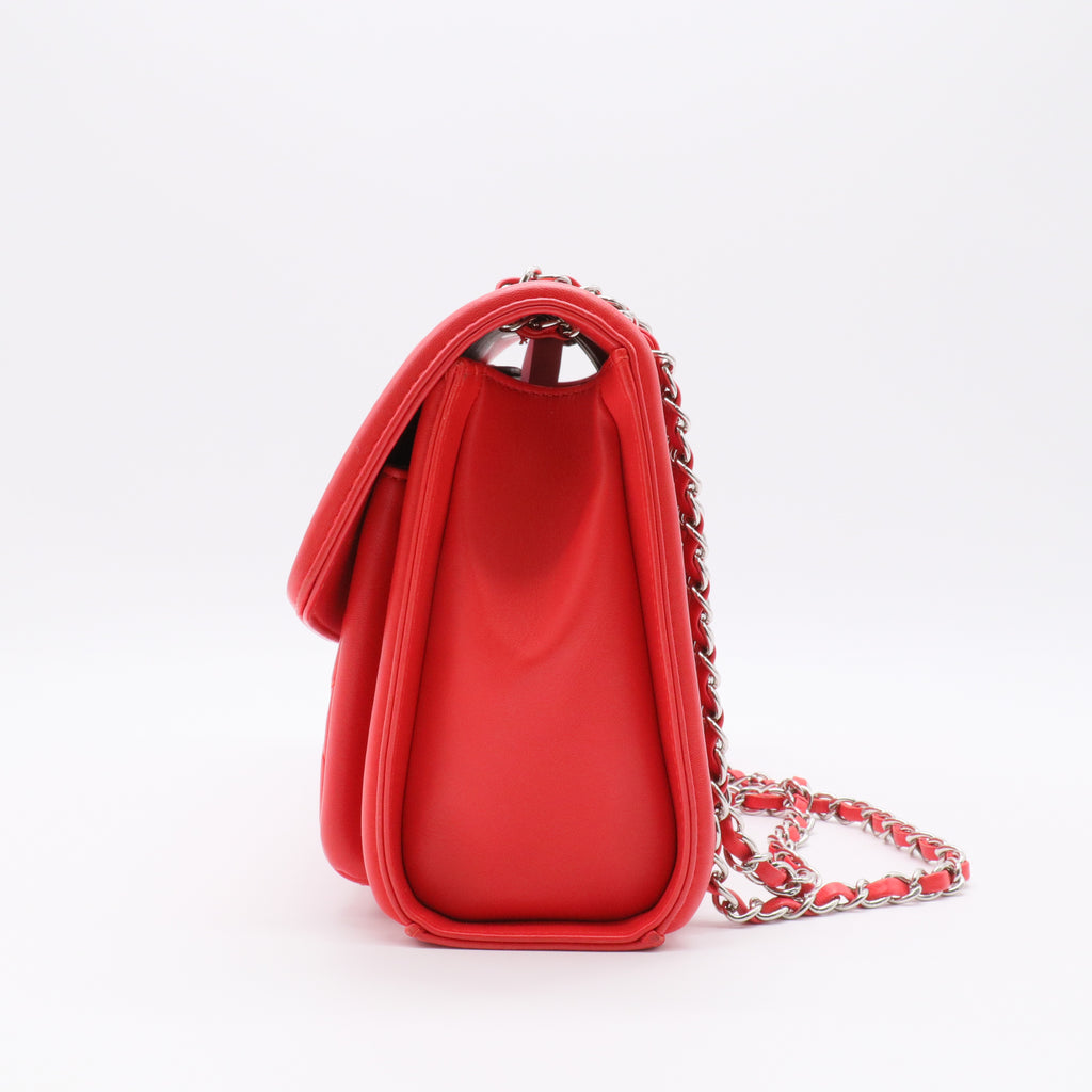 Red Large Lambskin Geometric Flap Crossbody Bag twins