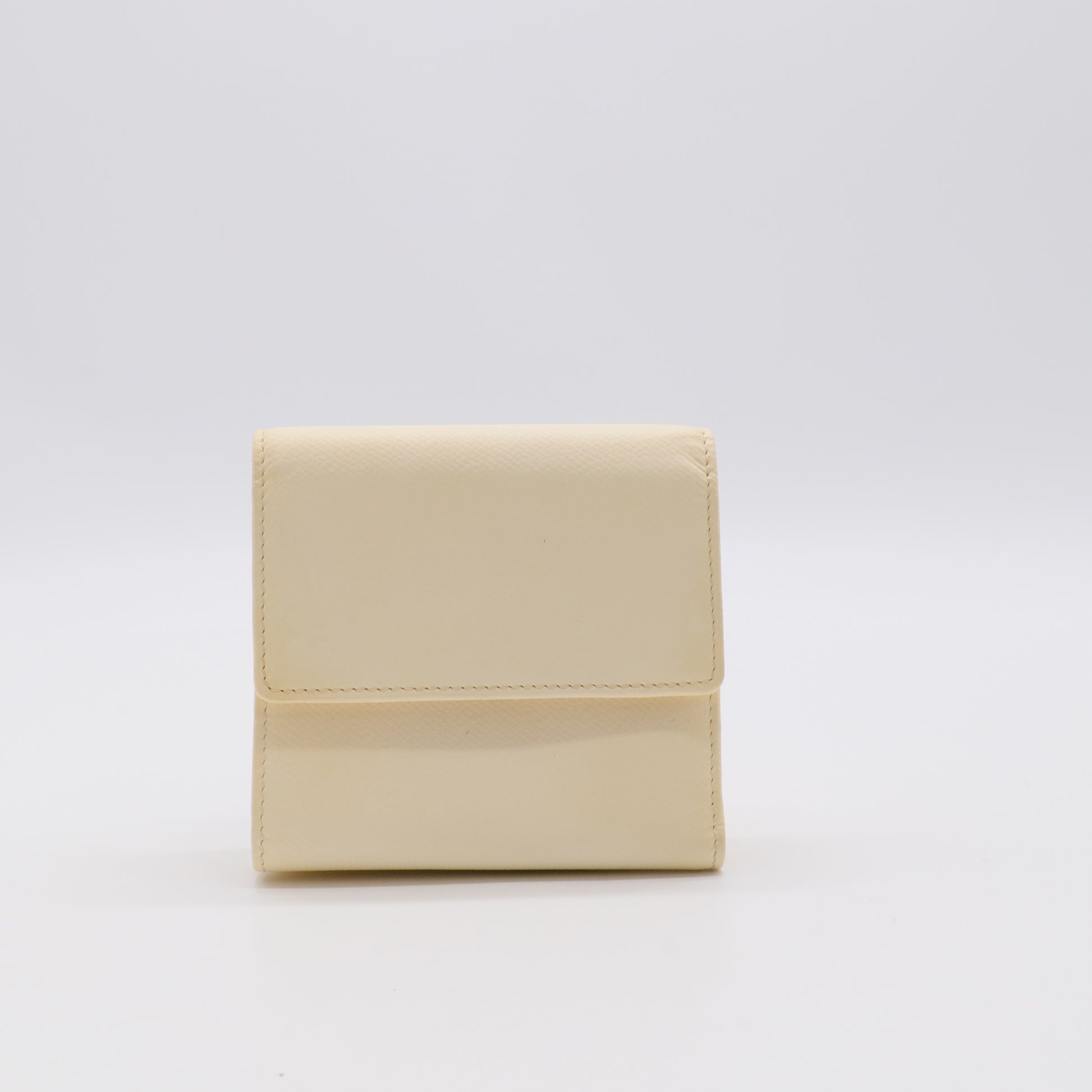 Beige Caviar Leather Coco Button Compact Wallet twins