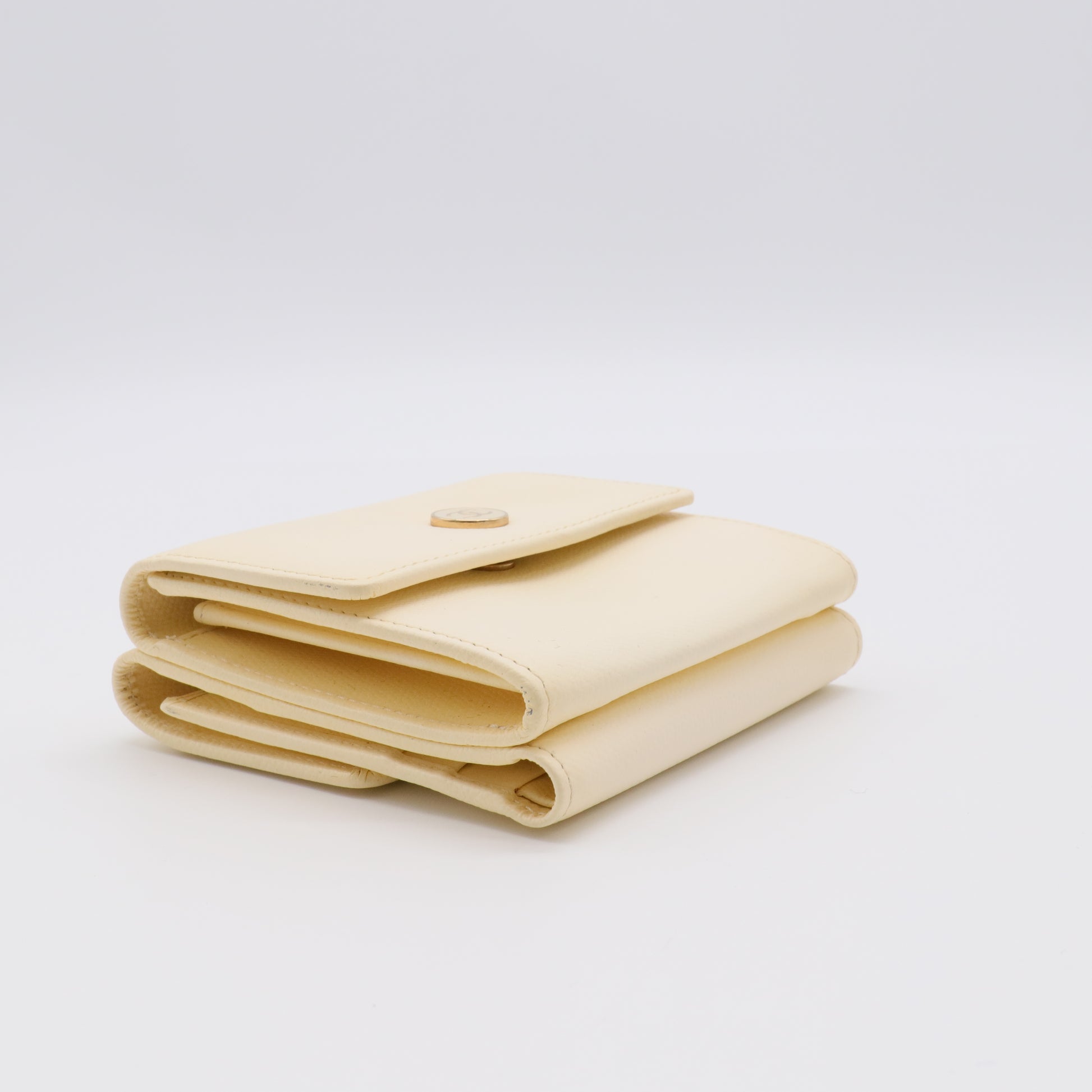 Beige Caviar Leather Coco Button Compact Wallet twins