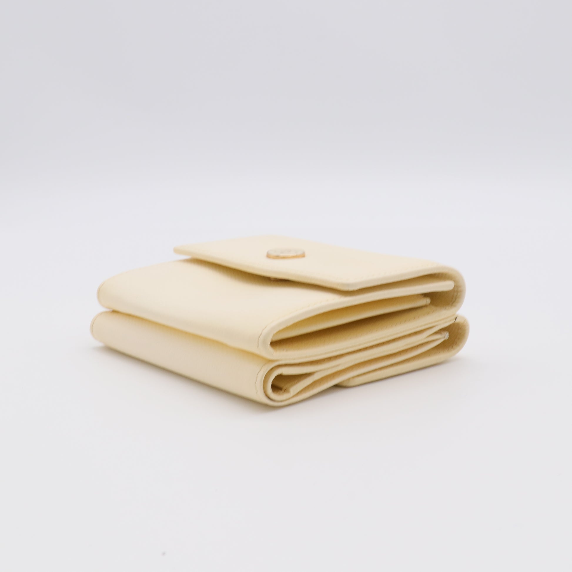 Beige Caviar Leather Coco Button Compact Wallet twins