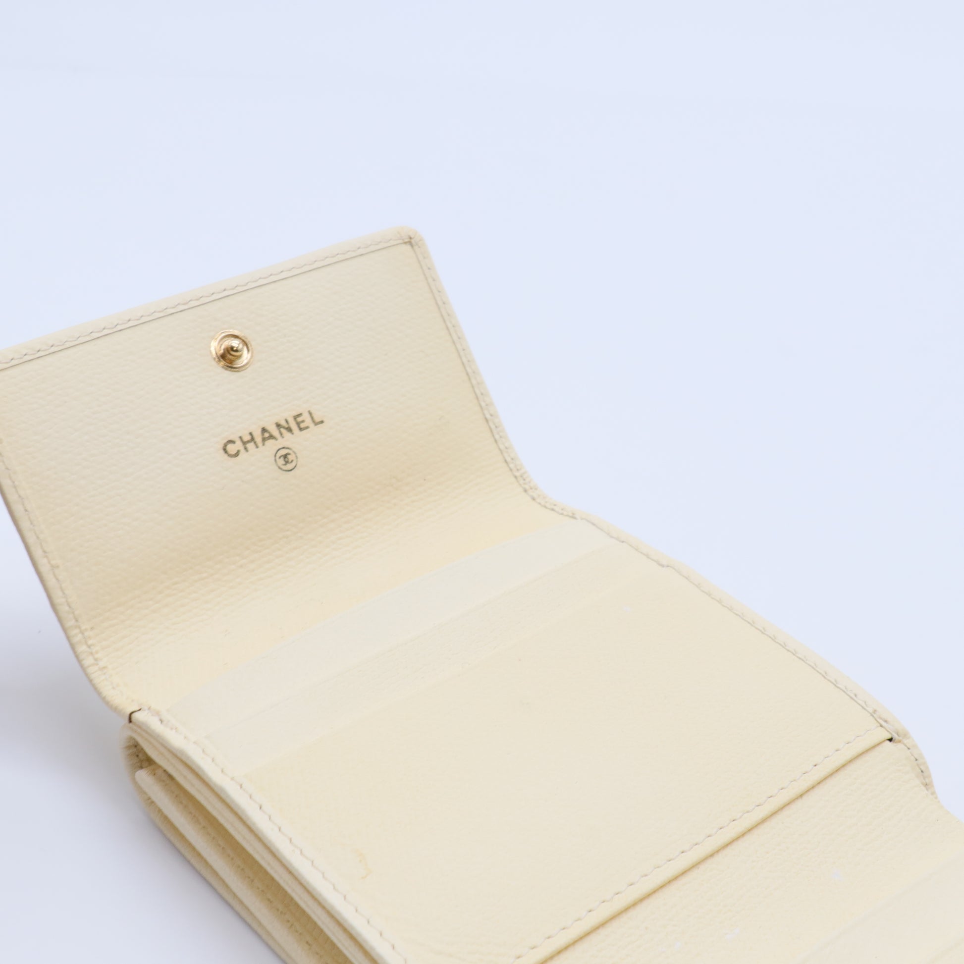 Beige Caviar Leather Coco Button Compact Wallet twins