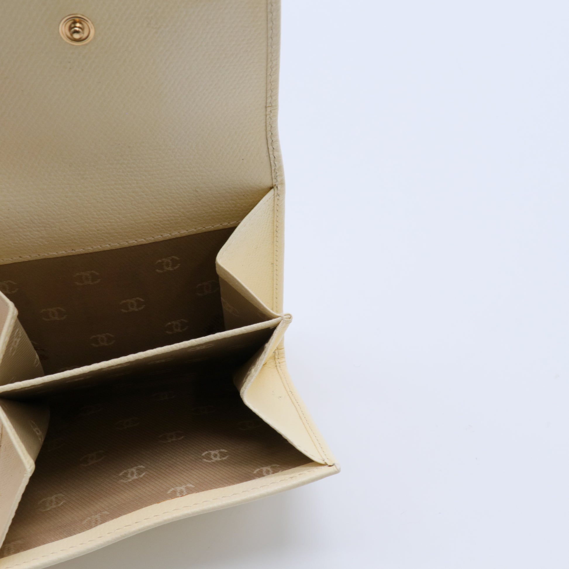 Beige Caviar Leather Coco Button Compact Wallet twins