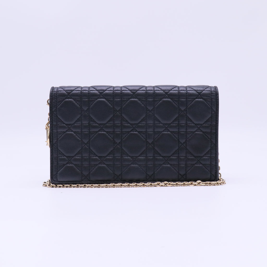 Christian Dior Lambskin Cannage Lady Dior Pouch Black twins LDJ4618