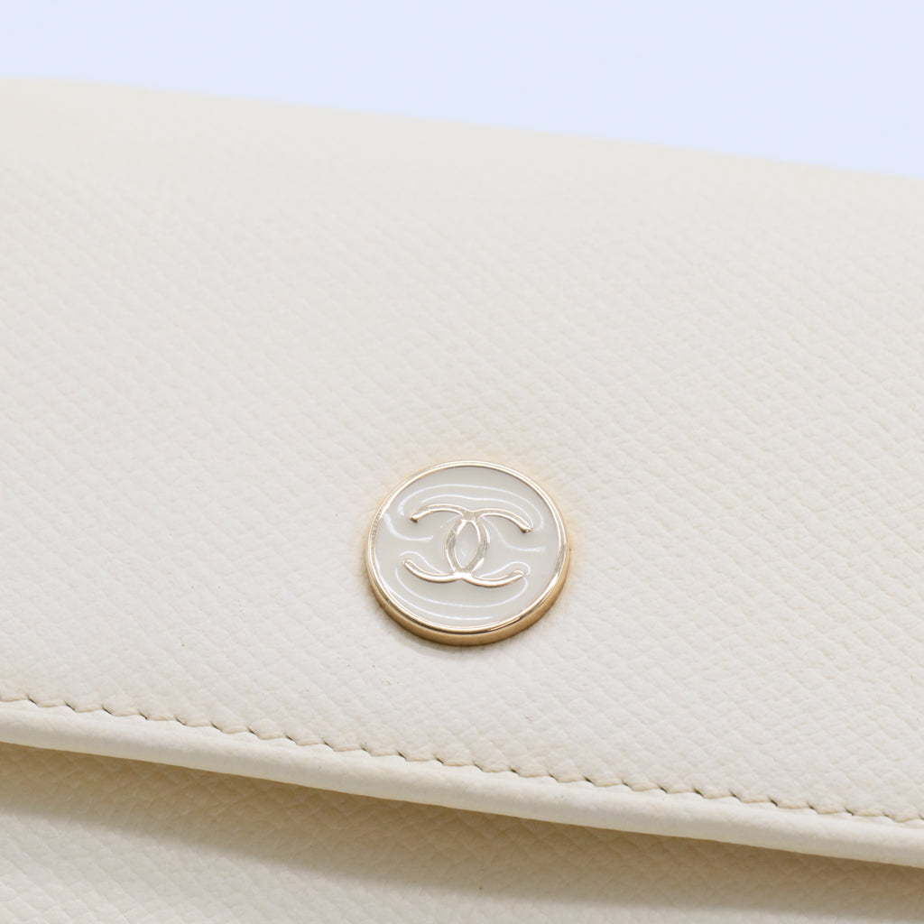 Beige Caviar Leather Coco Button Compact Wallet twins