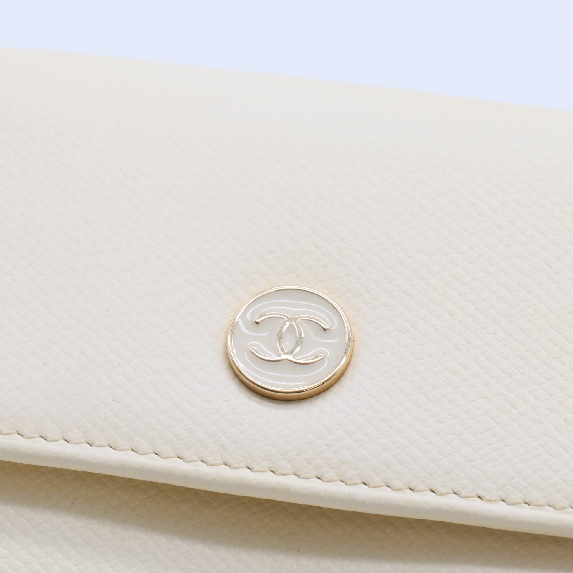 Beige Caviar Leather Coco Button Compact Wallet twins
