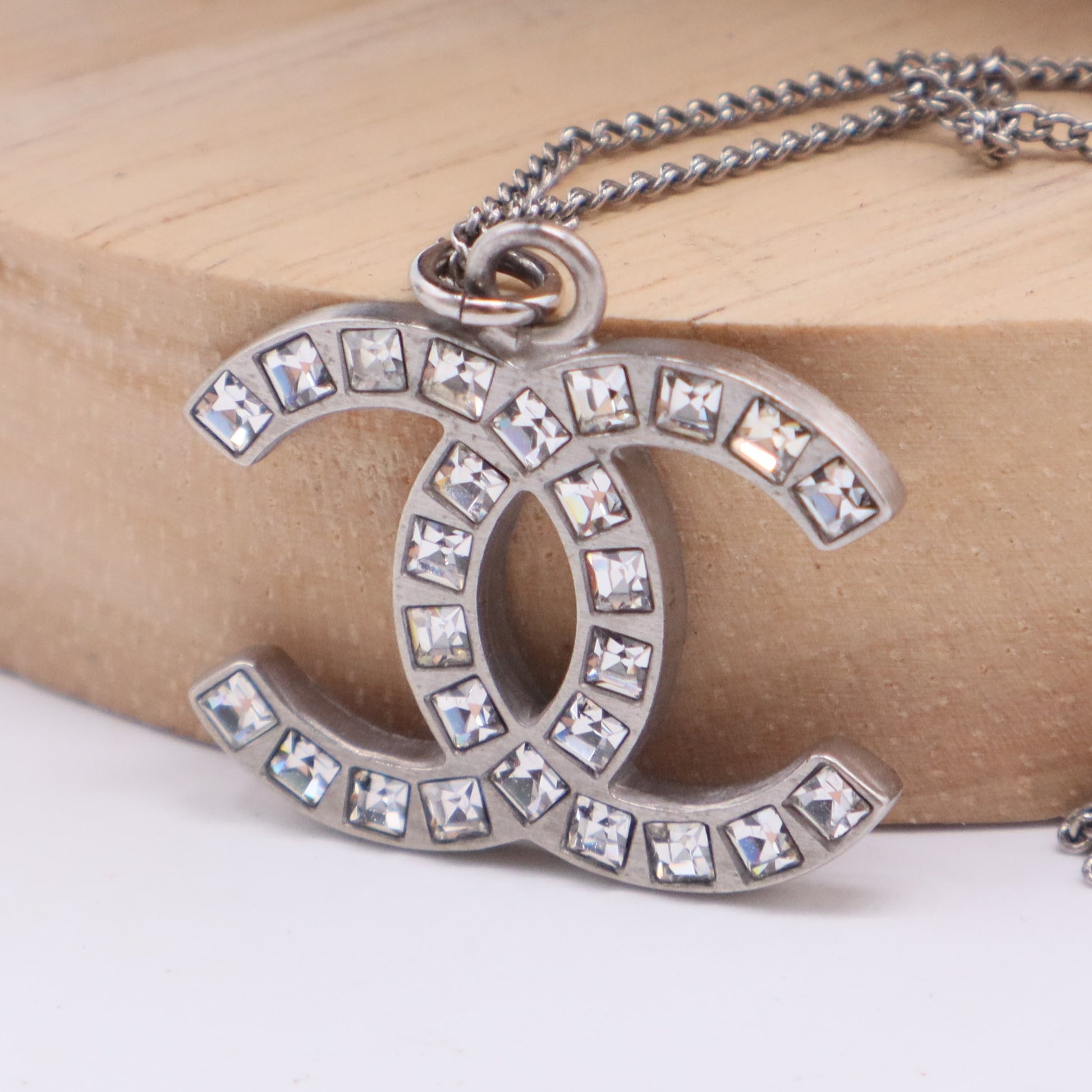 Crystal Large CC Necklace Silver