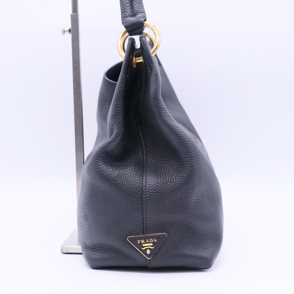 Prada Vitello Phenix Black Leather Embossed Logo Twins LDJ3786