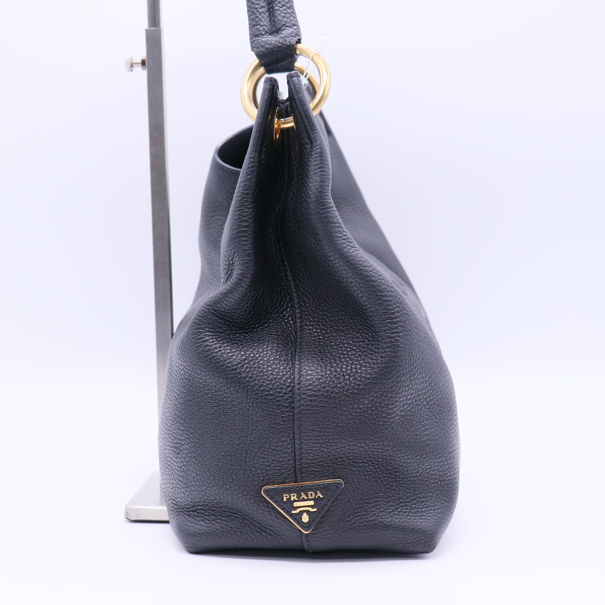 Prada Vitello Phenix Black Leather Embossed Logo Twins LDJ3786