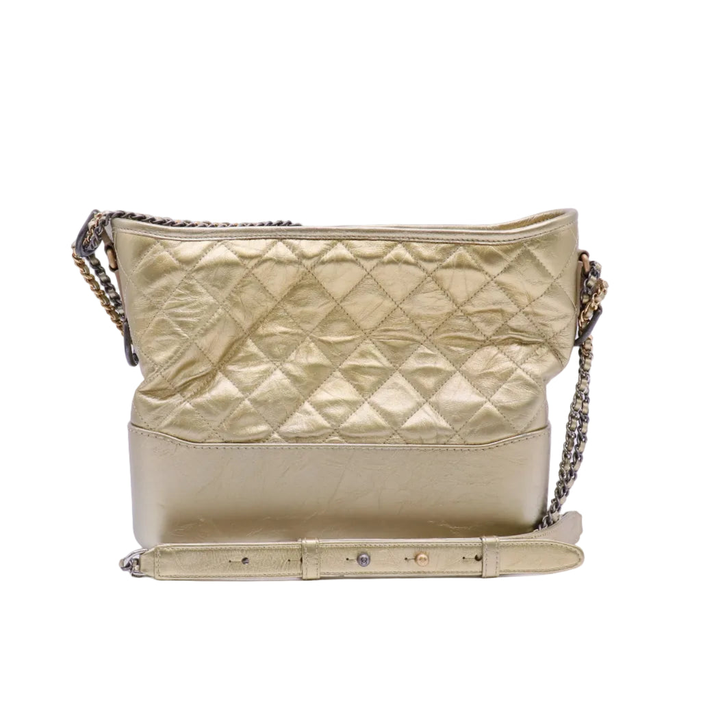 Chanel Metallic Aged Calfskin Quilted Medium Gabrielle Gold Twins LDJ4591