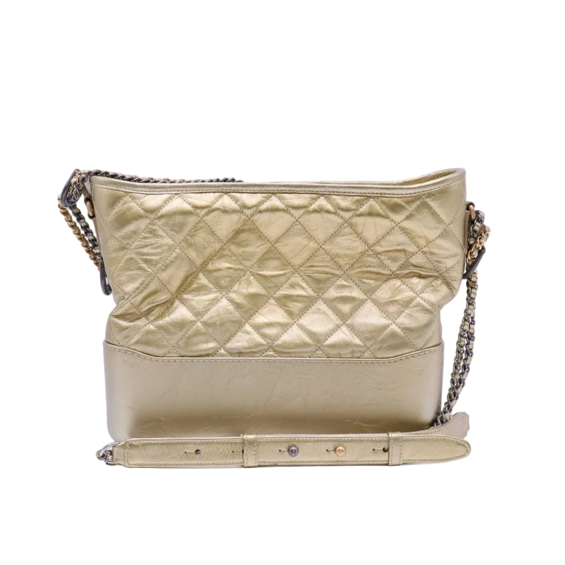 Chanel Metallic Aged Calfskin Quilted Medium Gabrielle Gold Twins LDJ4591