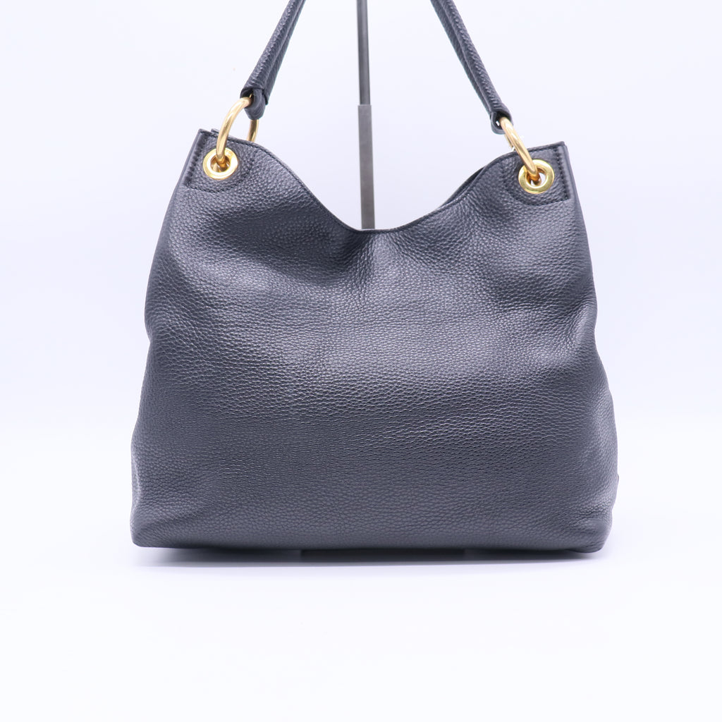 Prada Vitello Phenix Black Leather Embossed Logo Twins LDJ3786